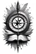 compass, author, quill pen tattoo design idea