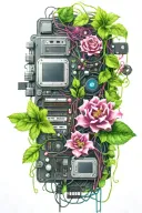 motherboard vines computer flowers cyberpunk graphic card tattoo design idea