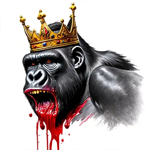 Gorilla With Crown and blood in mouth tattoo design idea