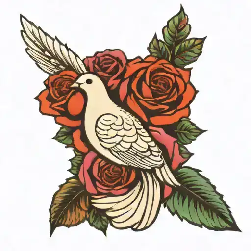 dove and pray hand and roses and an eye tattoo design idea