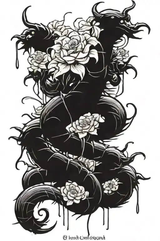 centipede wrapped with flower but not gory and scary make it look like the anime tokyo ghoul tattoo design idea
