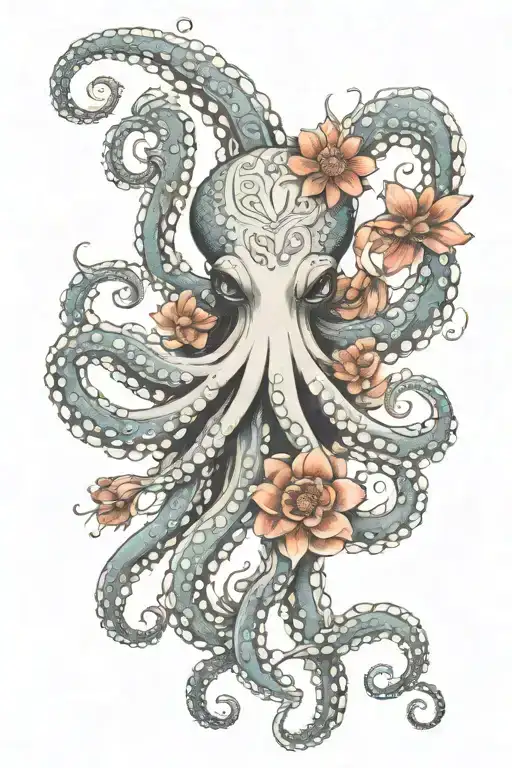 Octopus hugging flower mandala tattoo design idea