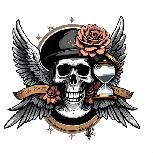 memento mori wingedskull and hourglass  tattoo design idea