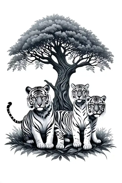 tiger family tree two siblings 1 girl one boy tattoo design idea