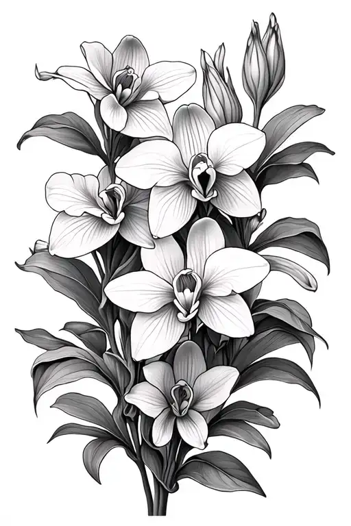 "Family" Lilie Orchid Krischblüte Fineline tattoo design idea