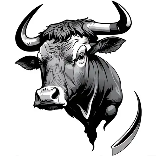 bull, butcher, japanese knife tattoo design idea