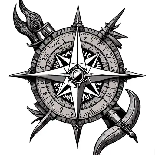 viking compass surrounded by various tattoo design idea
