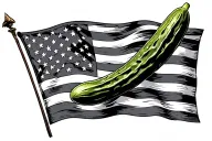 realistic american flag, marine symbol, and a pickle tattoo design idea