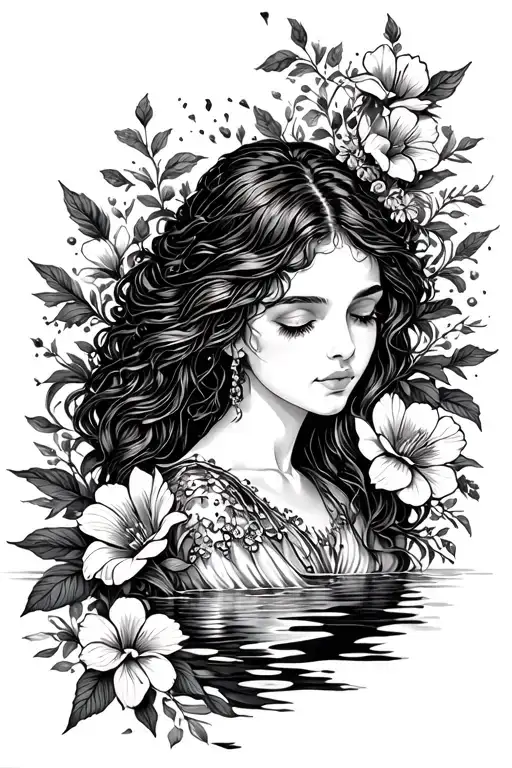 "Angelica" water and flowers surrounding tattoo design idea