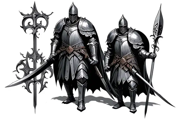 medieval knights in gothic style tattoo design idea