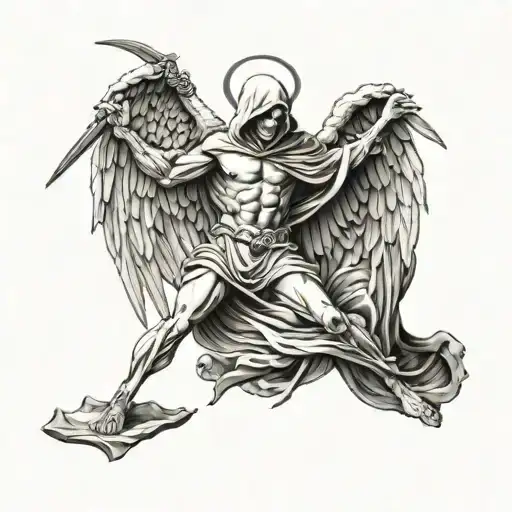 Angel defeating grim reaper tattoo design idea