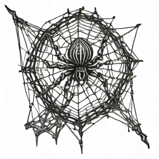 A gothic cybersigilism spider weaving a web on a barbed wire fence tattoo design idea