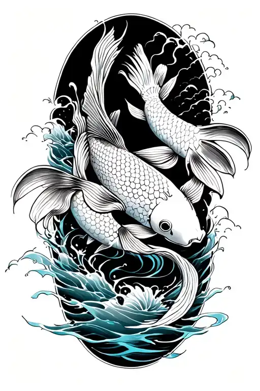 koi fish swimming upstream A blackwork tattoo tattoo design idea