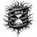 hourglass with tree roots wrapped tattoo design idea