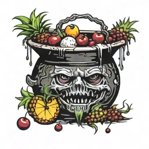 witch cauldron pineapple cherries coconut tattoo design idea