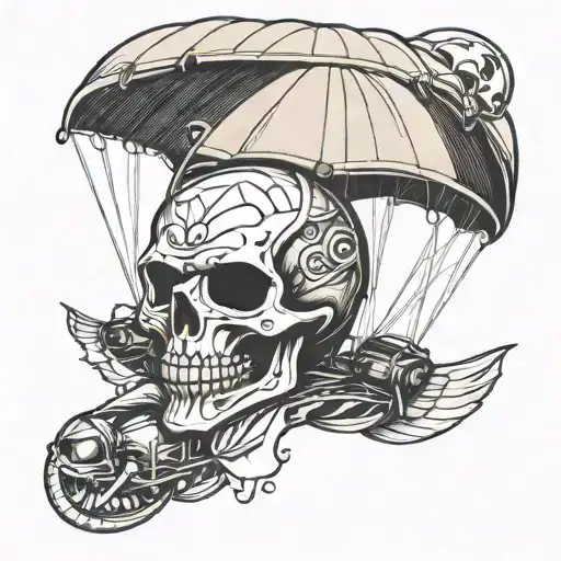 skull and paraglider tattoo design idea
