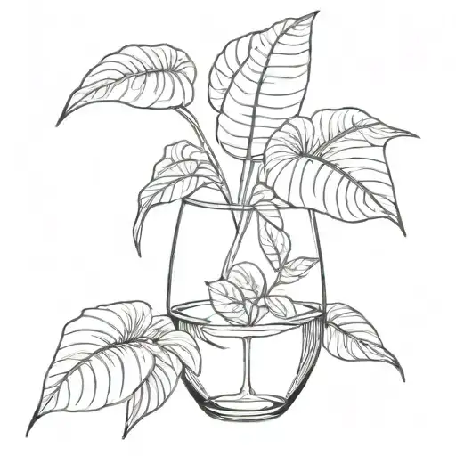 anthurium plants in single linework wine glass tattoo design idea