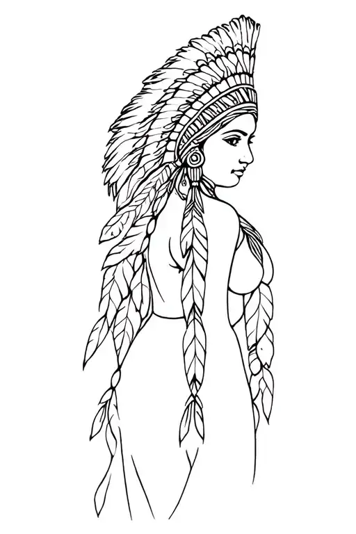 Indian woman with Indian headdress tattoo design idea