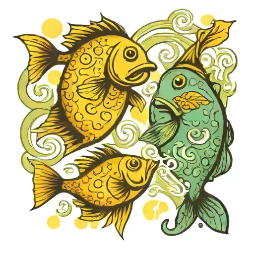 two lost souls swimming in a fish tattoo design idea