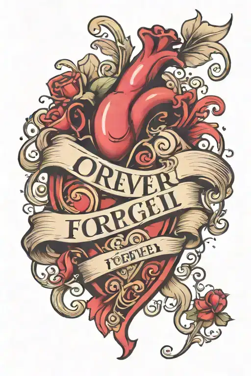 love heart with the word forever tattoo design idea