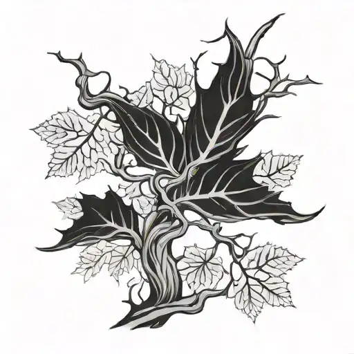 red maple tree branches with vines wrapping tattoo design idea