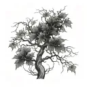 red maple tree branches with vines wrapping tattoo design idea