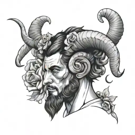 handsome man with ram horns flowera tattoo design tattoo design idea