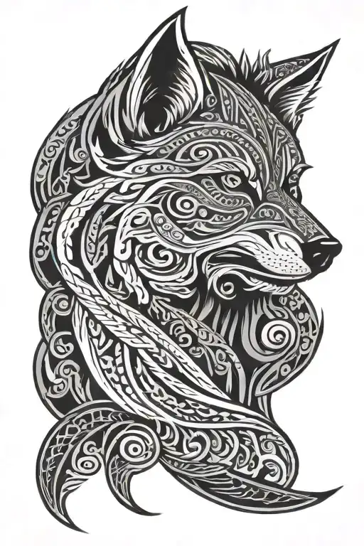 lonely wolf head polynesian style tattoo design idea