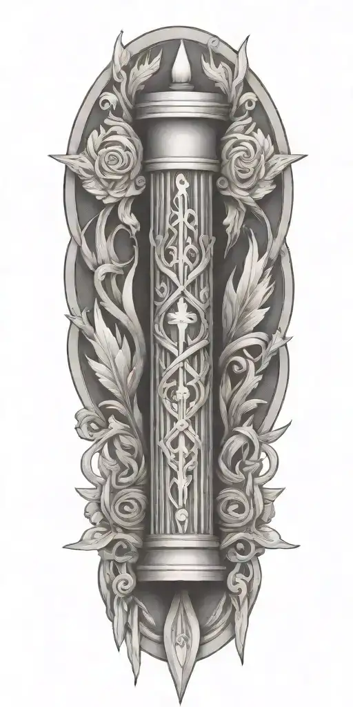 hebrew pillar of fire, jewish pillar of cloud, legal motif, scales of justice, tefillin, tattoo design idea