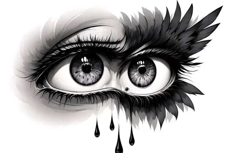 fallen angel eyes with tear drop falling tattoo design idea