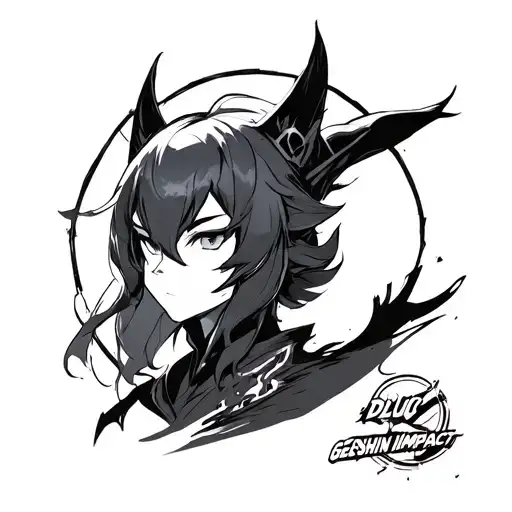 Sketch for a tattoo with the character Diluc from the game Genshin Impact. tattoo design idea