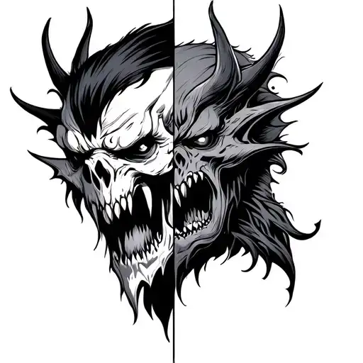 Half Good Half Evil tattoo design idea