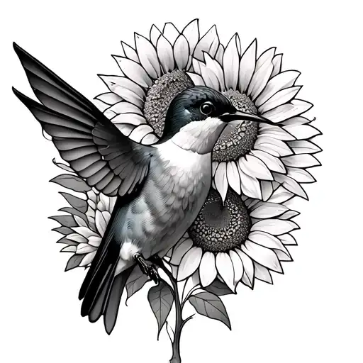humming bird with sunflowers with jessie in the middle tattoo design idea