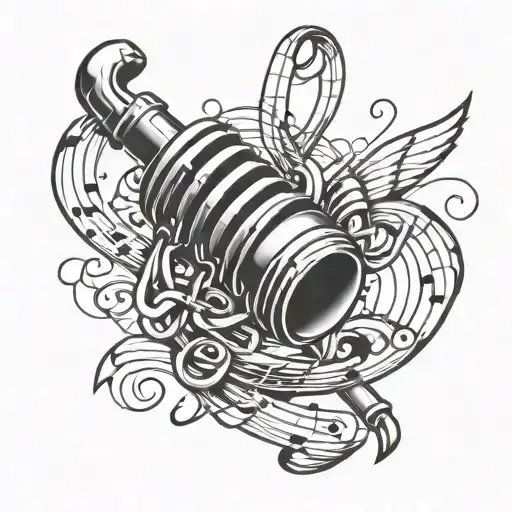 A tattoo design of a microphone intertwined with musical notes, symbolizing a passion for music tattoo design idea