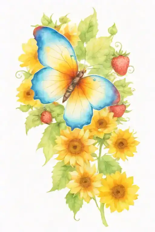 butterfly's landing on strawberries tattoo design idea