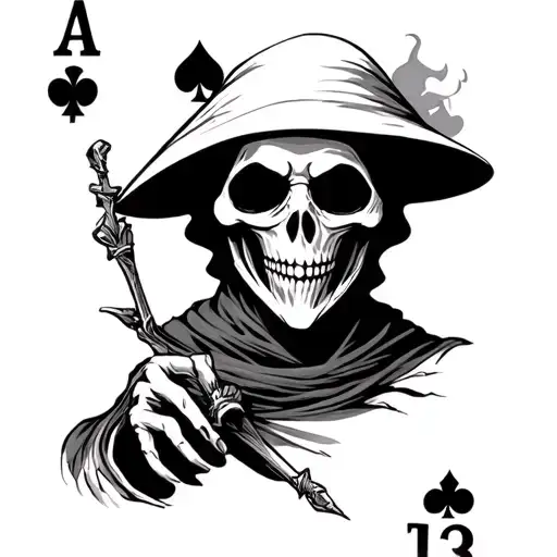 grim reaper on a number 13 playing card with spades tattoo design idea
