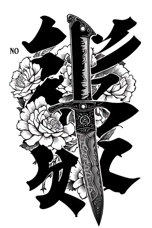 "神も主人もいない" no gods no masters old school tattoo with japannese knife and text 神も主人もいない tattoo design idea