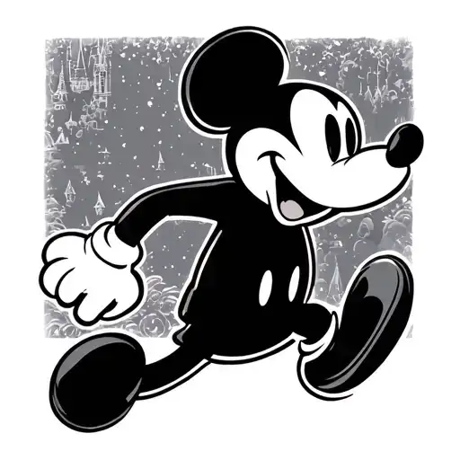 Mickey Mouse running through Disney World tattoo design idea