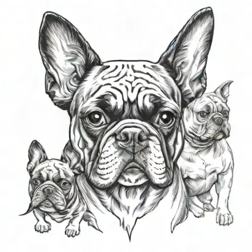 Zerberus; 1 Head: Boston Terrier; 2 Head: Wolf; 3 Head: French Bulldog  tattoo design idea