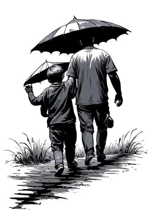 dad and son walking away tattoo design idea