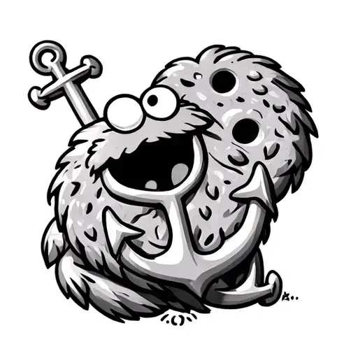 cookie Monster with anchor intertwined tattoo design idea