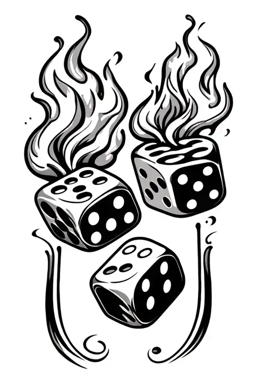 2 flaming dice rolling tattoo design idea