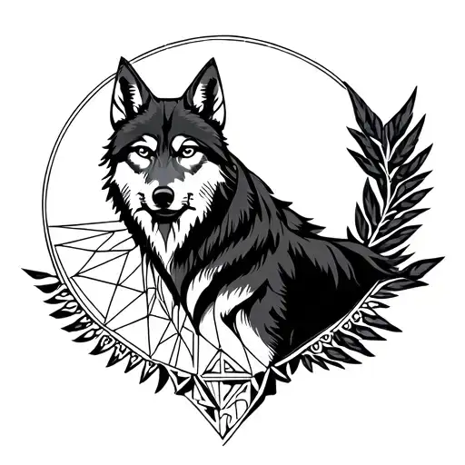 medal of Saint Benedict and wolf  tattoo design idea