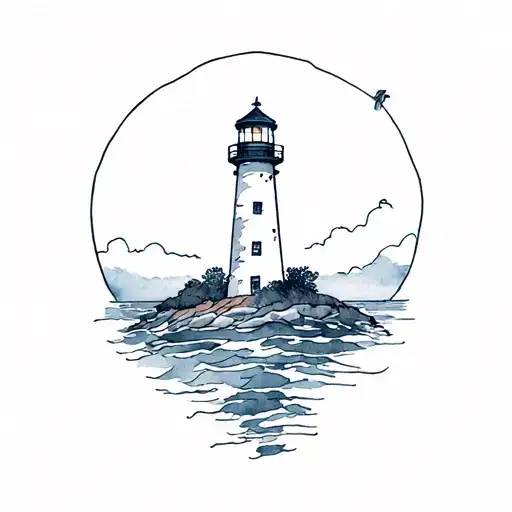 lighthouse, watercolour style, framed within a shape tattoo design idea