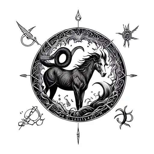 three zodiac signs, Capricorn, Aries and Virgo in that order tattoo design idea