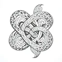 infinity symbol intertwined with question mark tattoo design idea