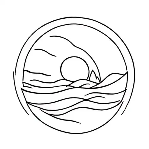 sea waves with the sun shining tattoo design idea
