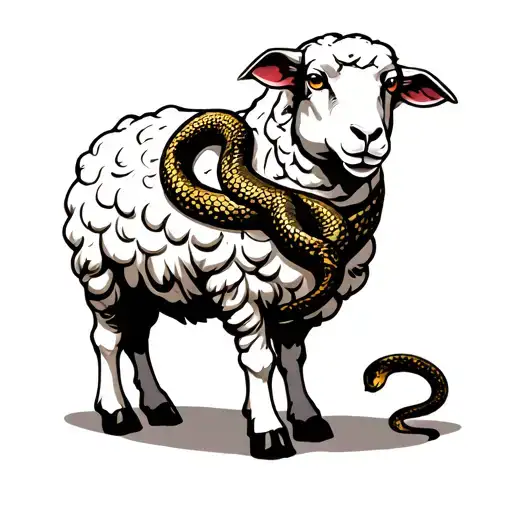 standing white sheep with a snake wrapped tattoo design idea