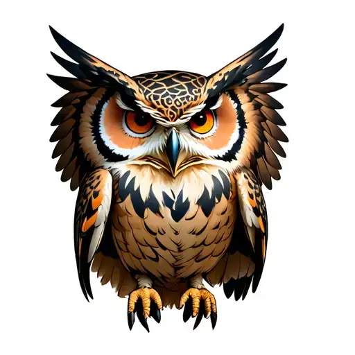 owl with open wings and bar tattoo design idea