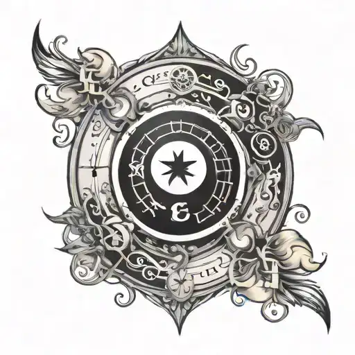yin yang symbol and compass tattoo design idea